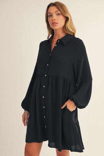 Black Tiered Button Down Dress