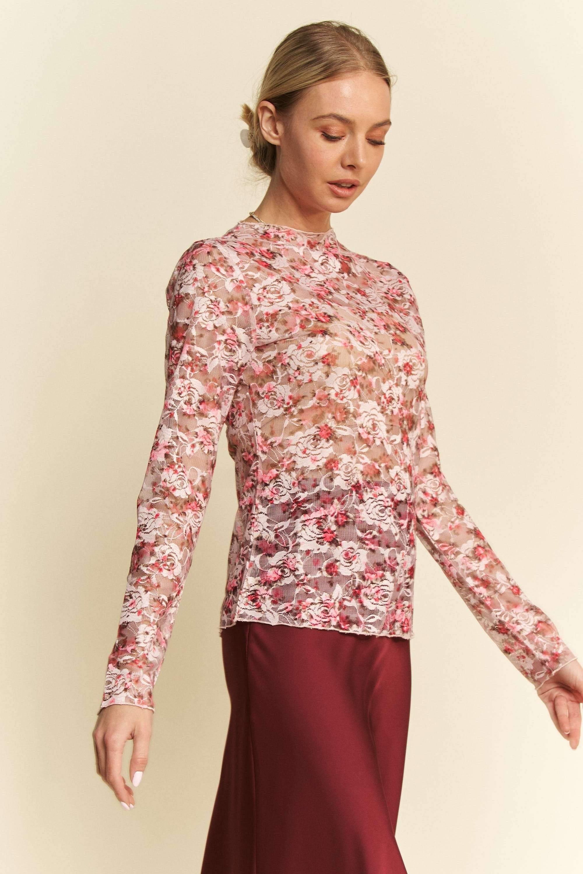 Curvy Pink Floral Lace Layering Top