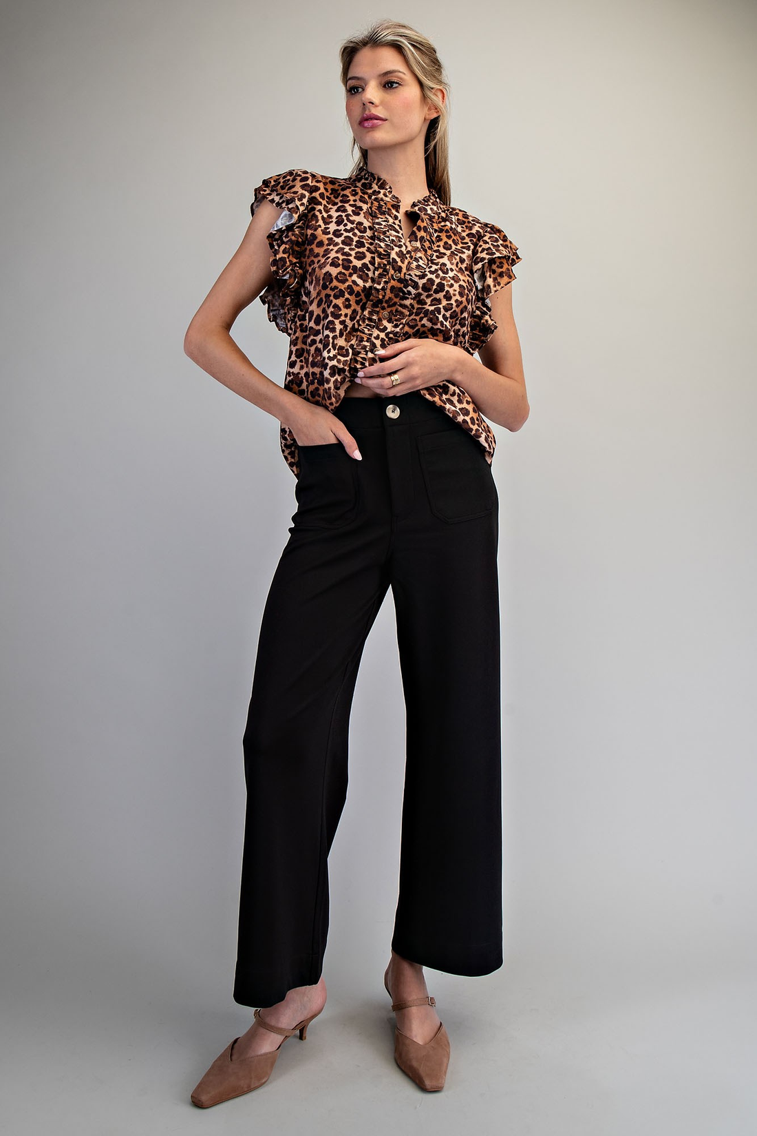 Black High Rise Straight Leg Pants