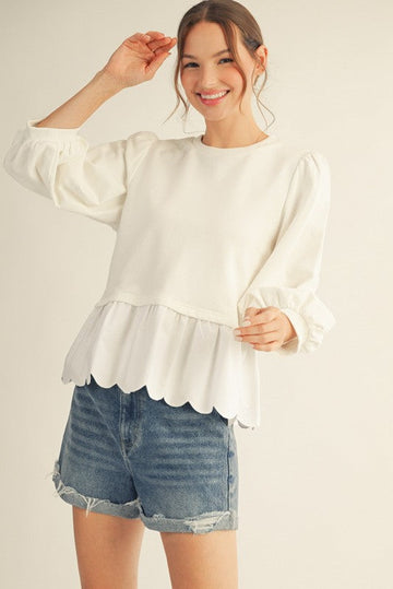Puffed Sleeve Peplum Top in Ivory