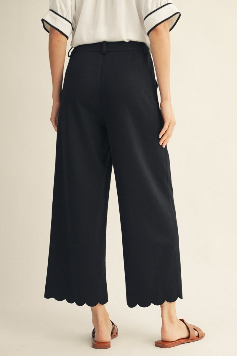 Black High Waist Scallop Hem Pants