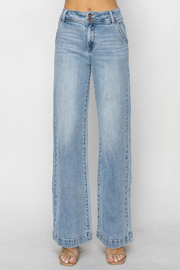 Greer's High Rise Double Button Light Wash Jeans