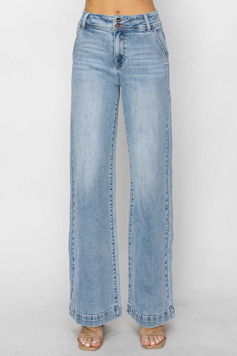 Greer's High Rise Double Button Light Wash Jeans