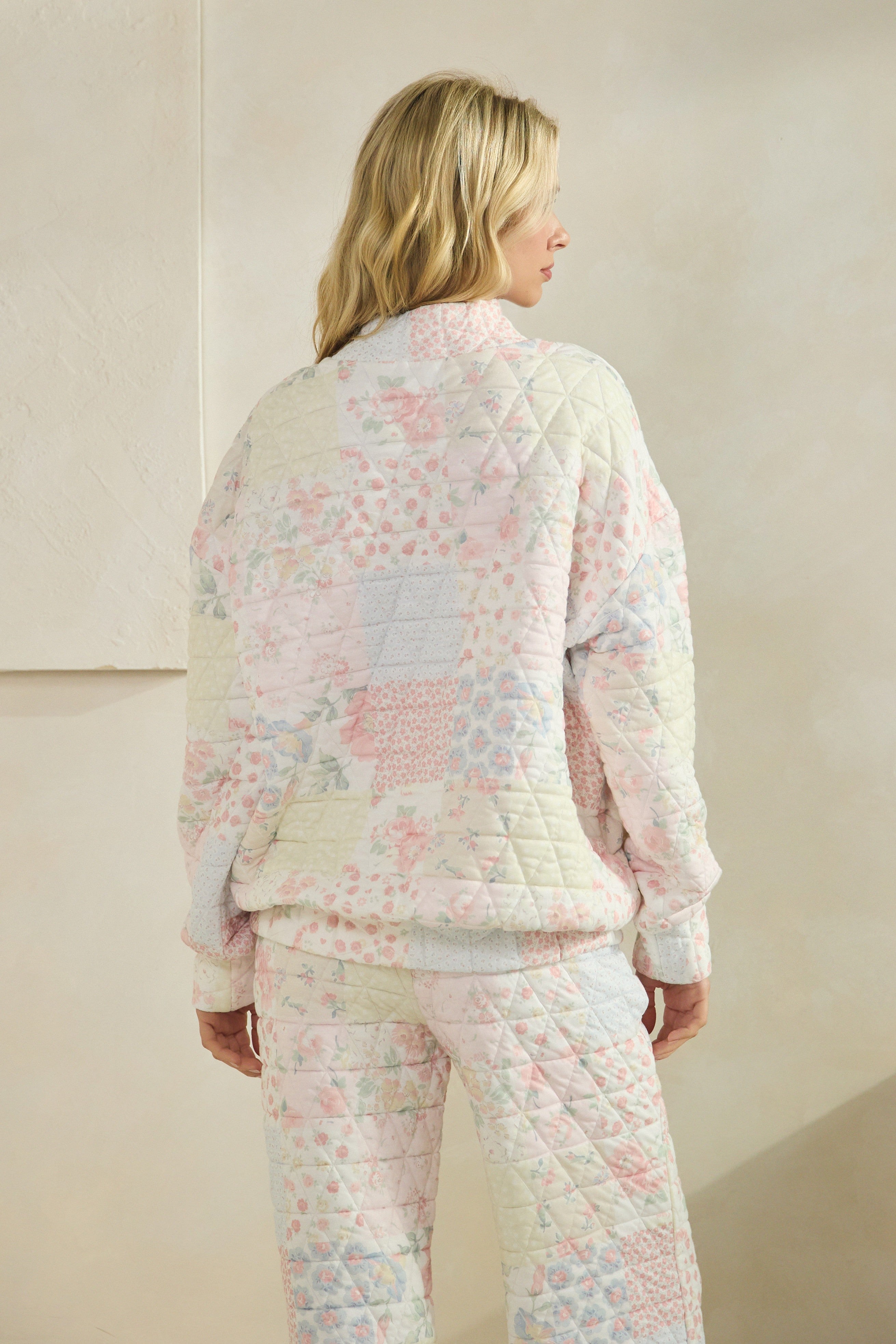 Pastel Quilted Floral Mock Neck Sweatshirt