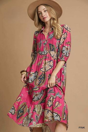 Boho Paisley Tiered Midi Dress