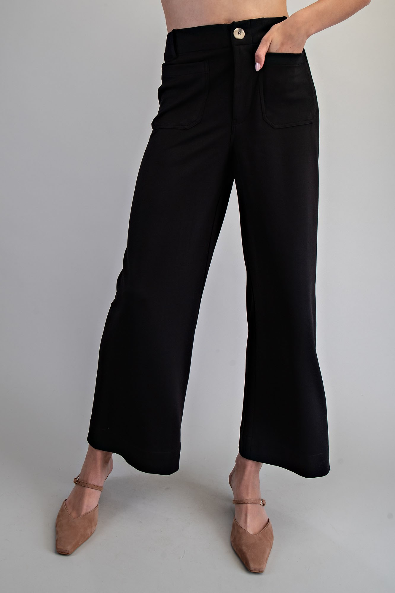 Black High Rise Straight Leg Pants