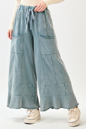 Misty Blue Knit Wide Leg Pant
