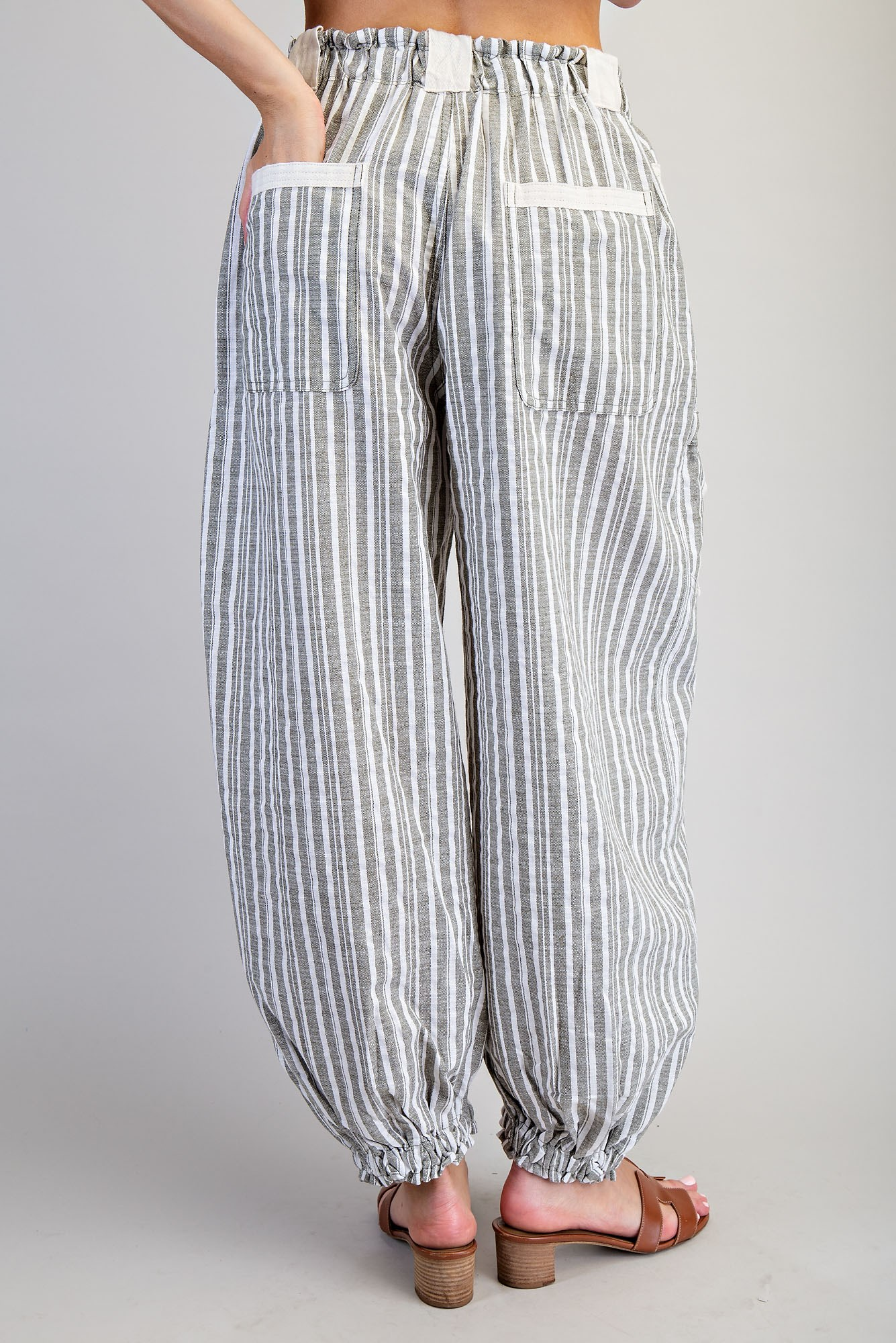 Washed Striped Drawstring Joggers