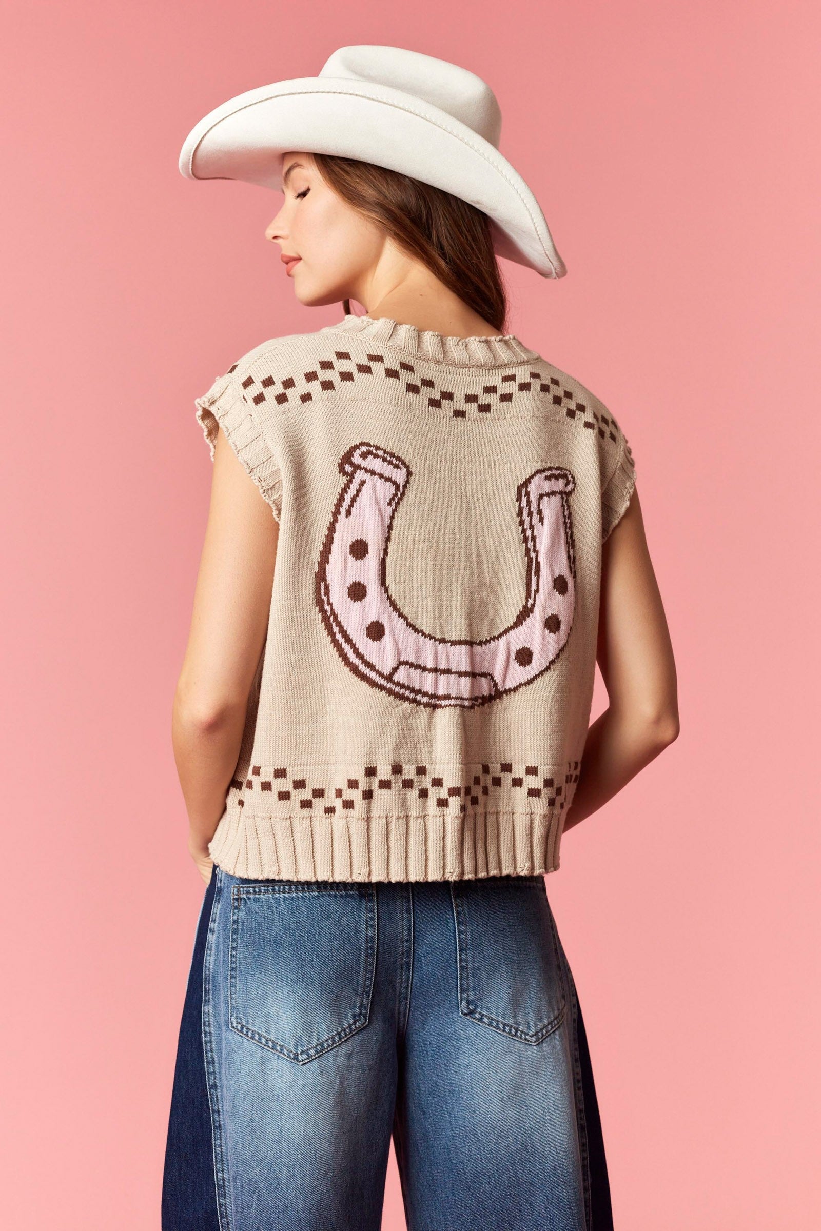 Brown Horse Button Up Knit Vest