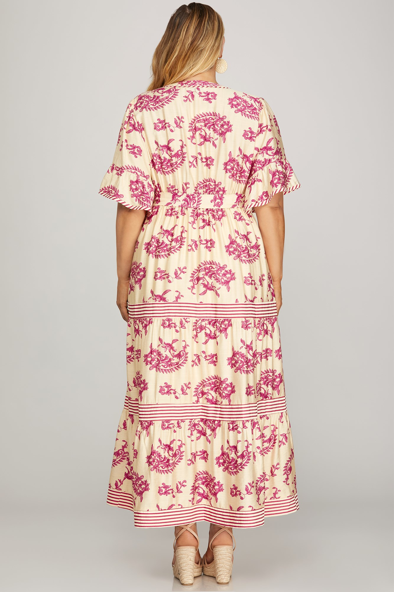 Curvy Short Ruffle Sleeve Tiered Maxi Dress
