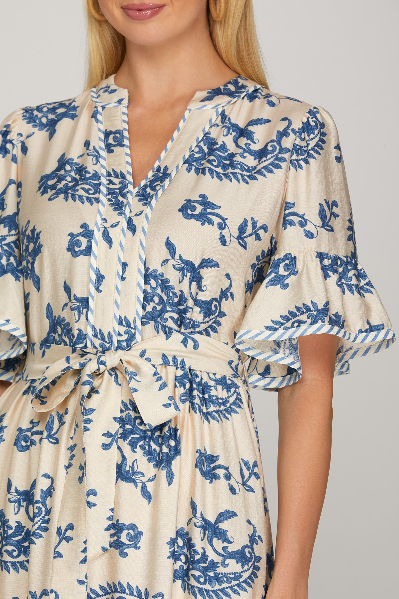 Paisley Short Ruffled Sleeve Tiered Maxi Dress