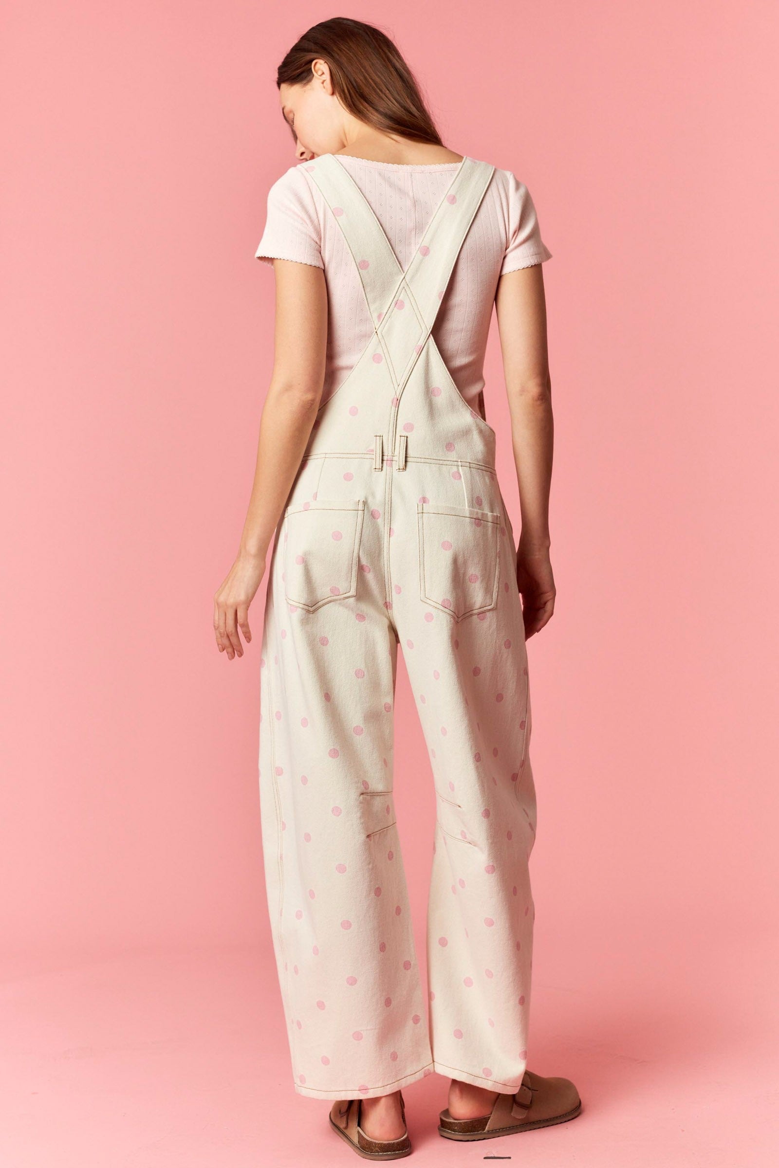 Curvy Polka Dot Denim Barrel Leg Overalls