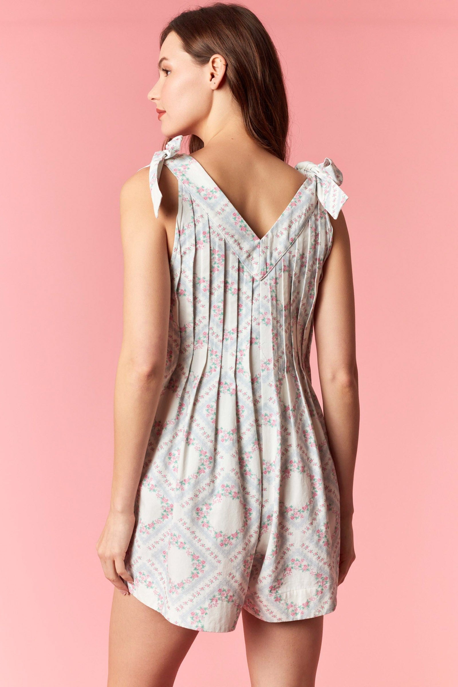 Ditsy Floral Romper with Bows on Shoulders