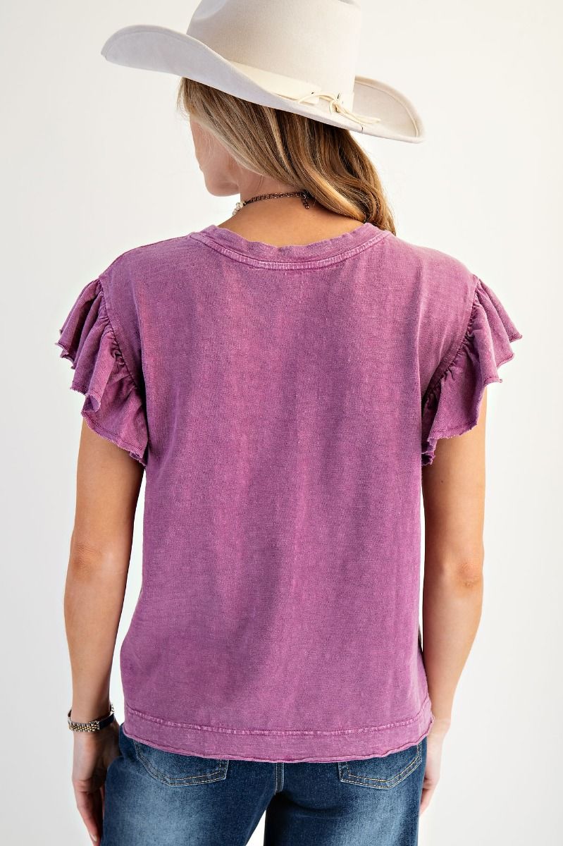 Orchid Ruffle Sleeve Short Sleeve Top