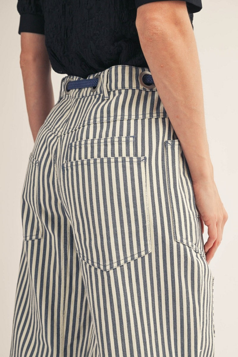 Cotton Drawstring Waist Barrel Pants