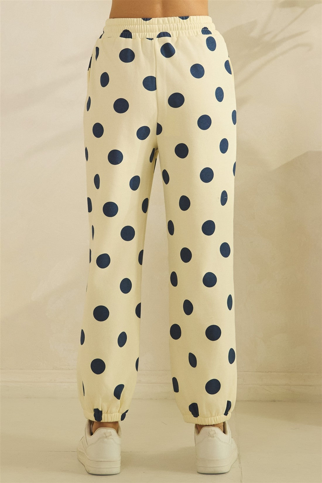 Navy and Cream Polka Dot Sweatpants
