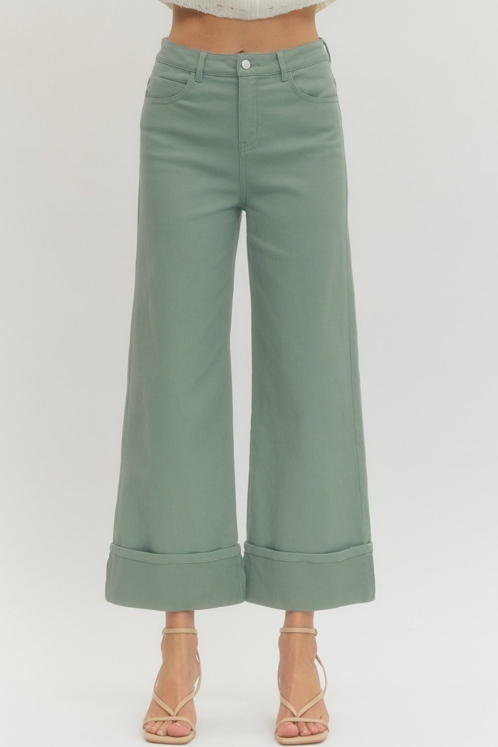 Sage Wide Leg Cuffed Pants
