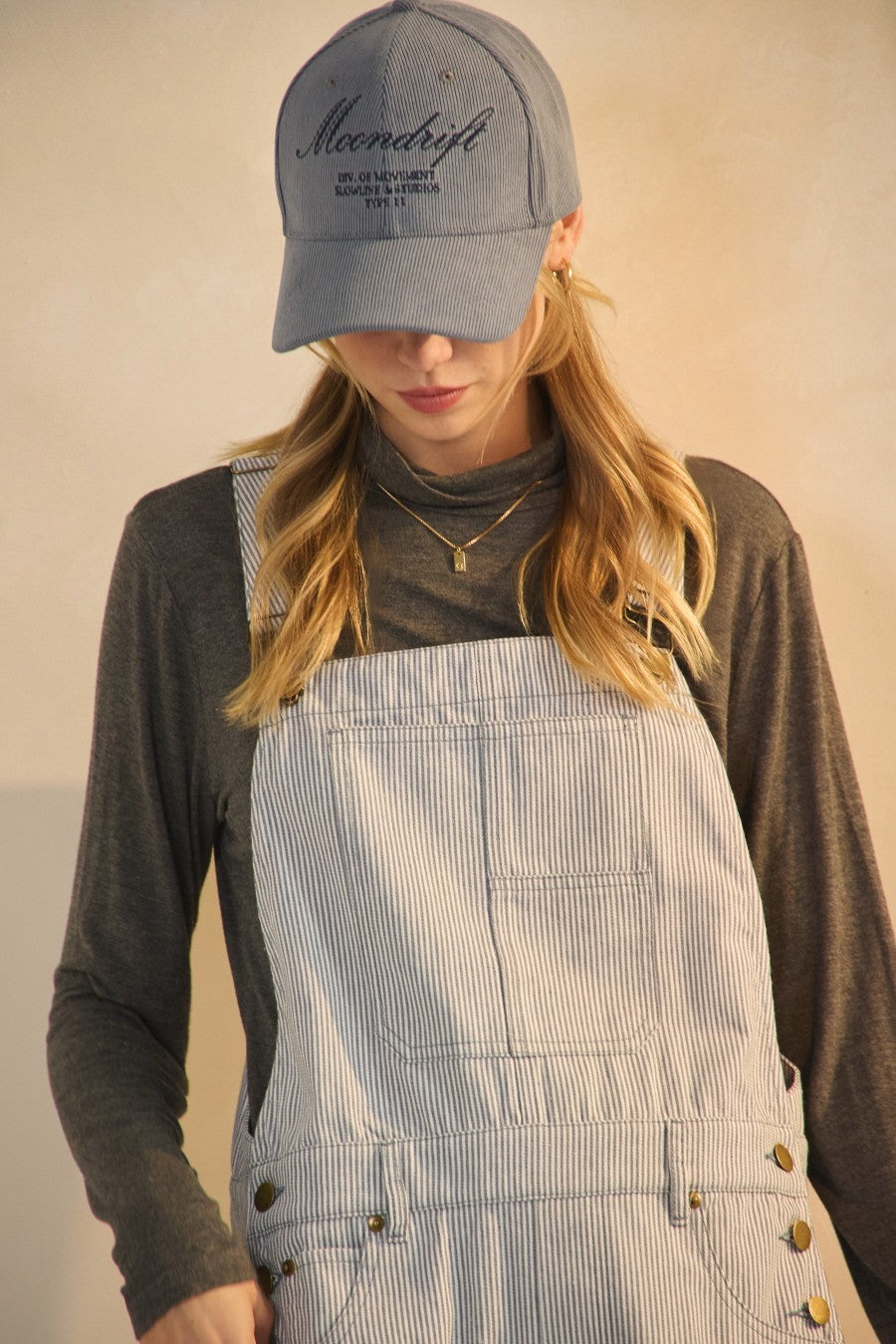 Curvy Blue Pinstriped Barrel Leg Overalls