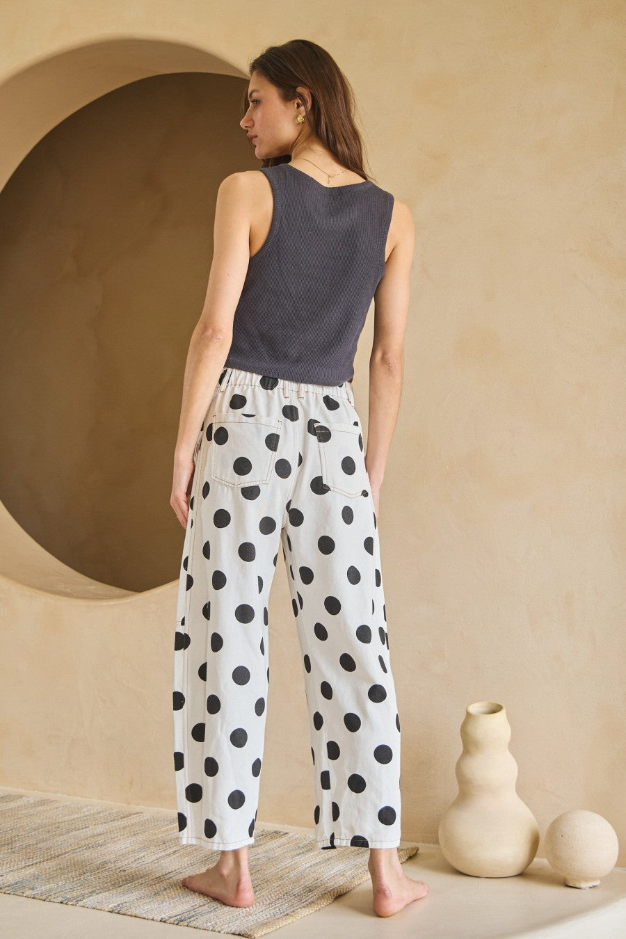 Curvy Polka Dot Barrel Pants With Bow Pockets