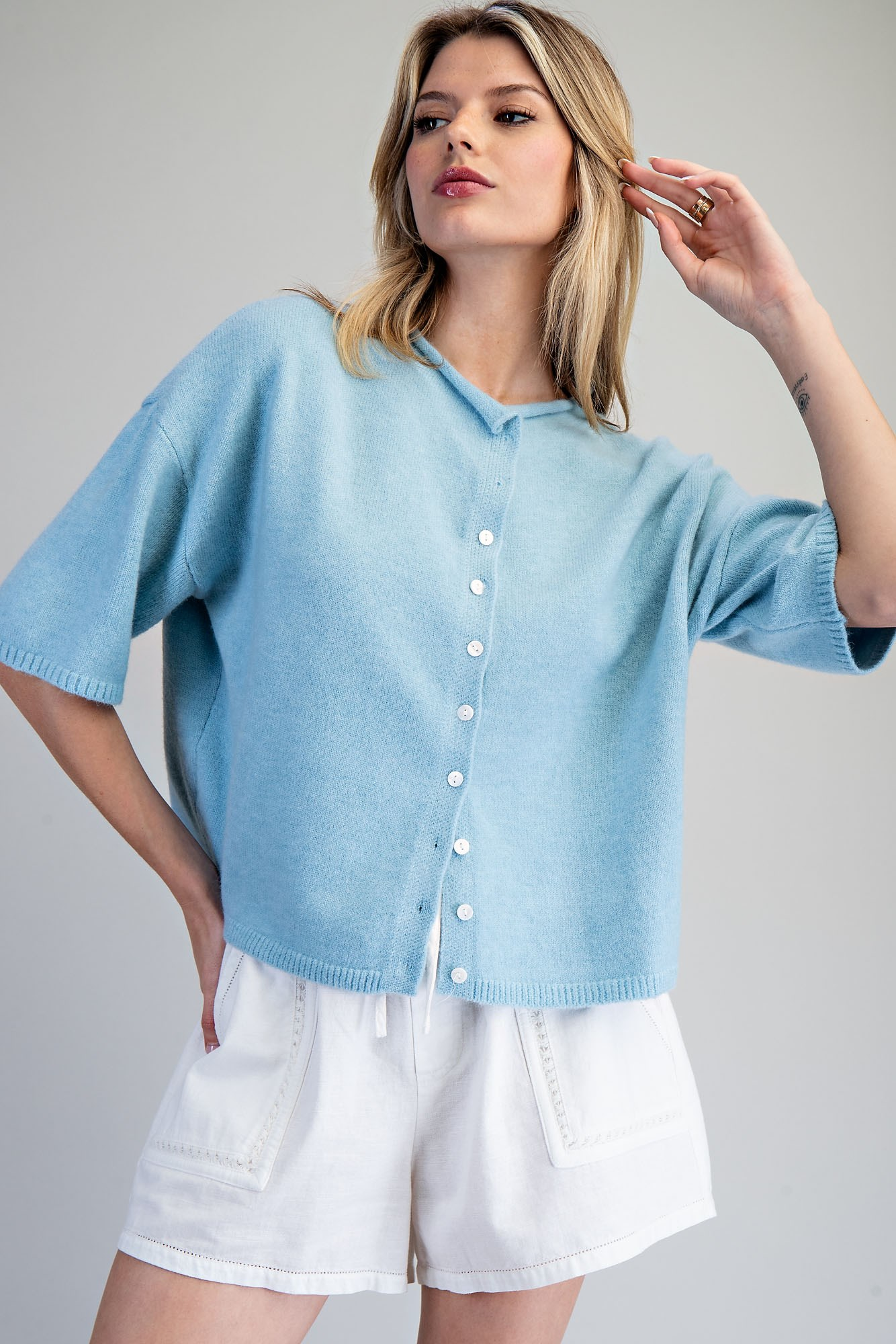 Button Down Half Sleeve Cardigan