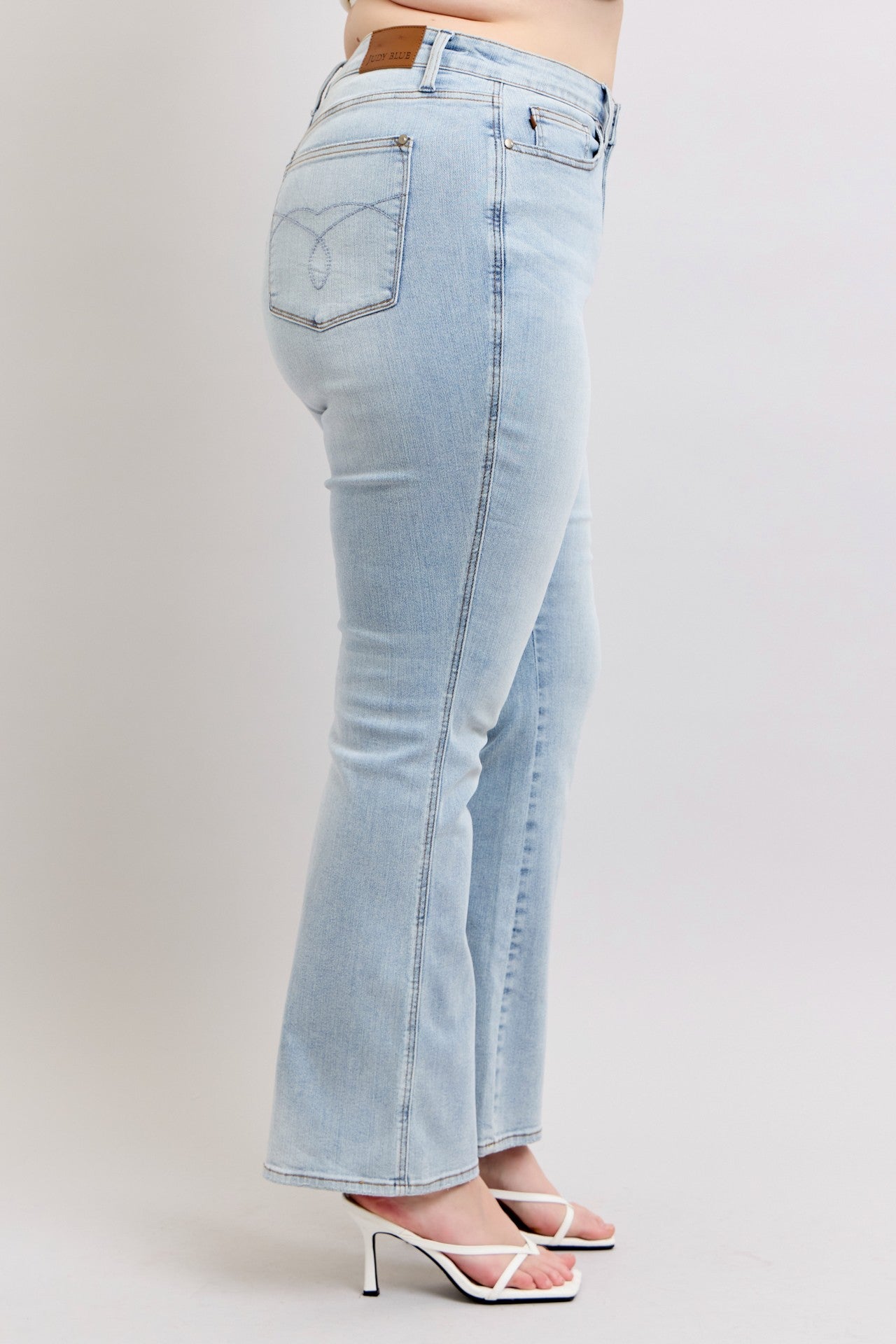Curvy Polly's High Waisted Light Wash Bootcut Jeans