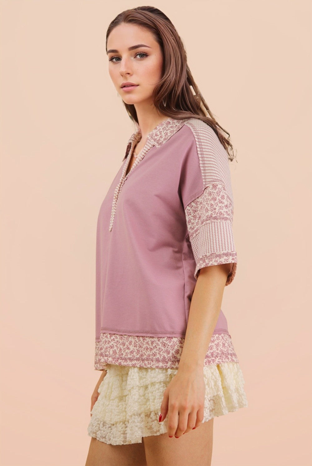 Curvy Floral Half Button Down Collared Top