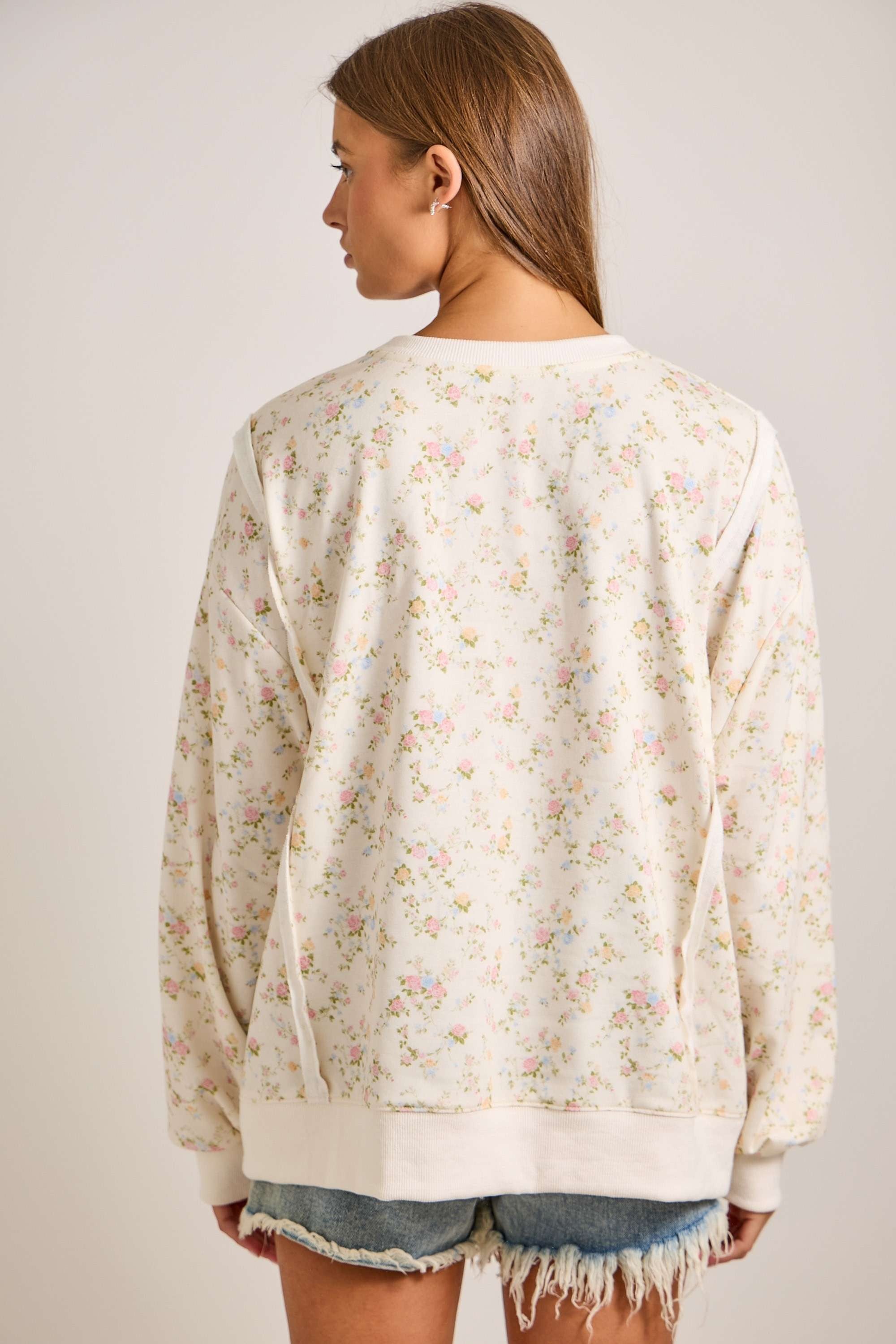 Ivory Floral Printed Sweatshirt