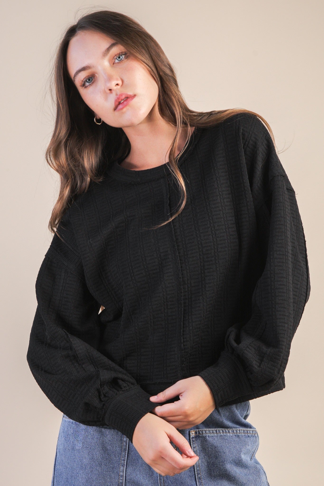 Solid Drop Shoulder Top