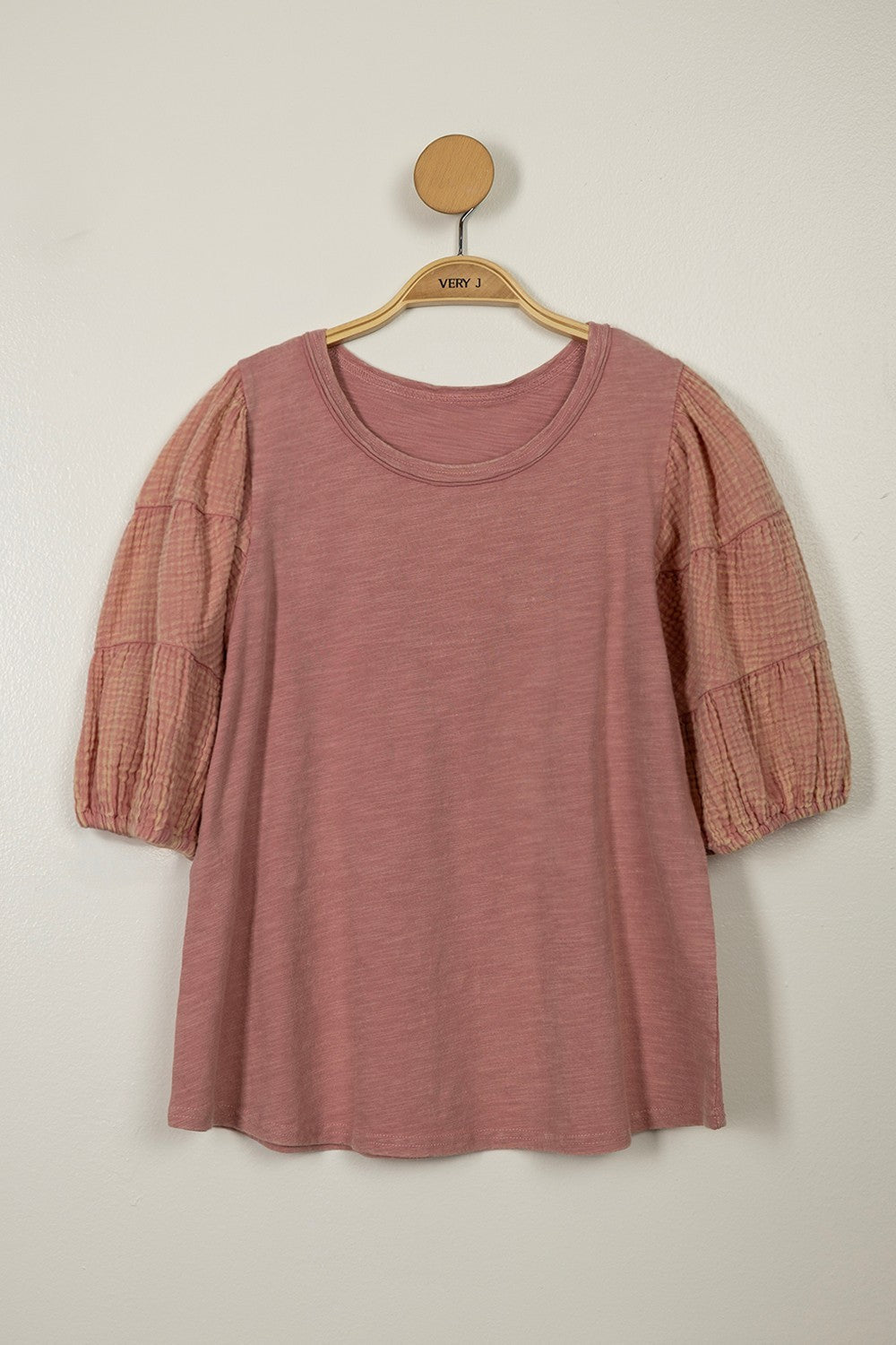 Blush Puff Gauze Sleeve Top