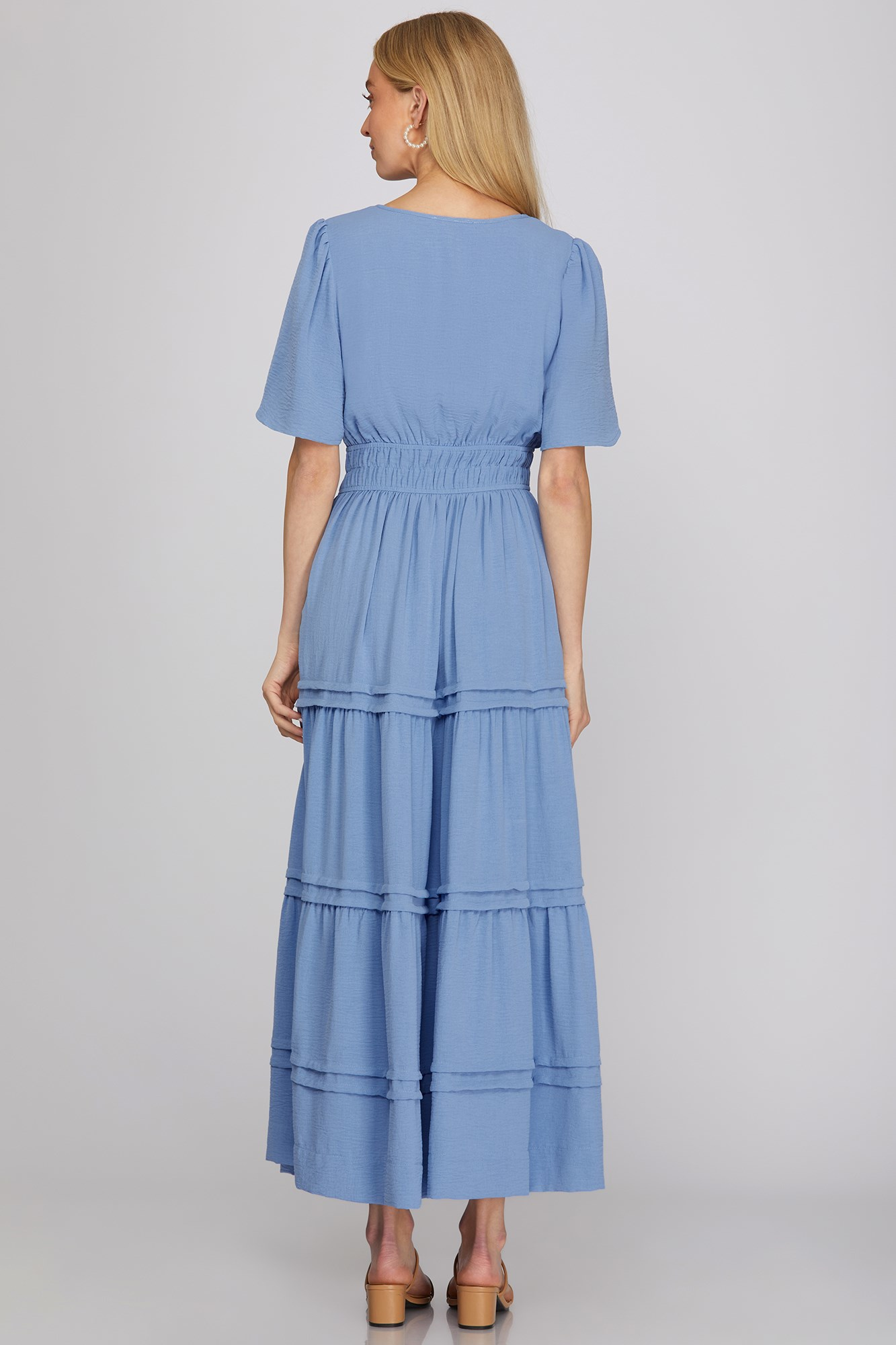 Half Sleeve Elastic Waist Midi Dress