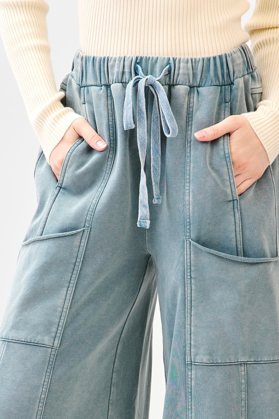 Misty Blue Knit Wide Leg Pant