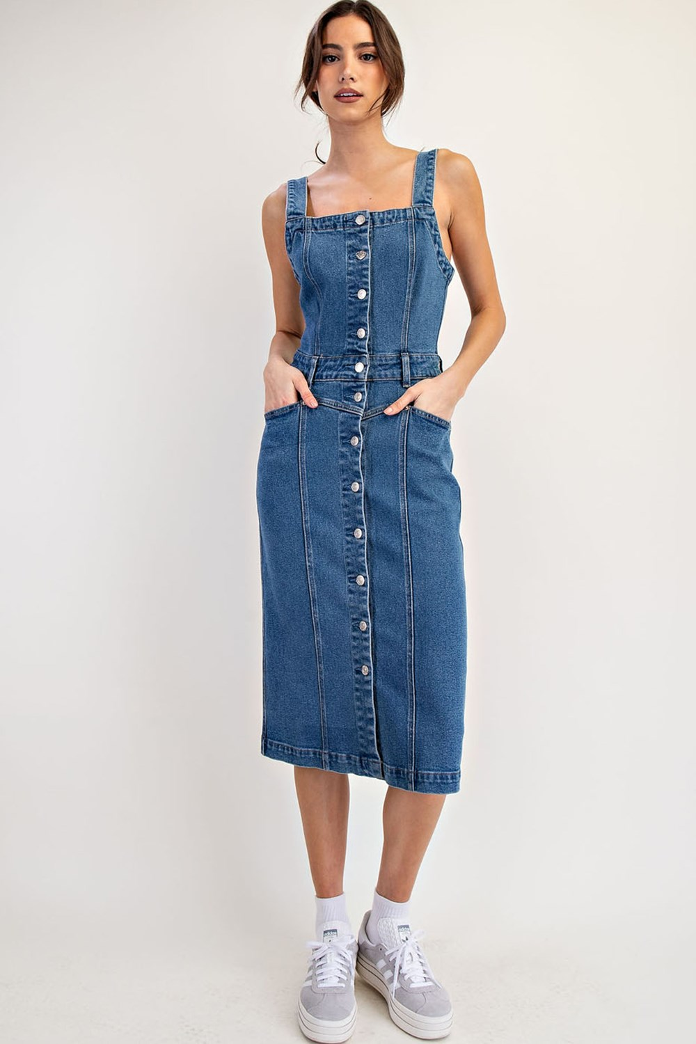 Button Down Denim Midi Dress