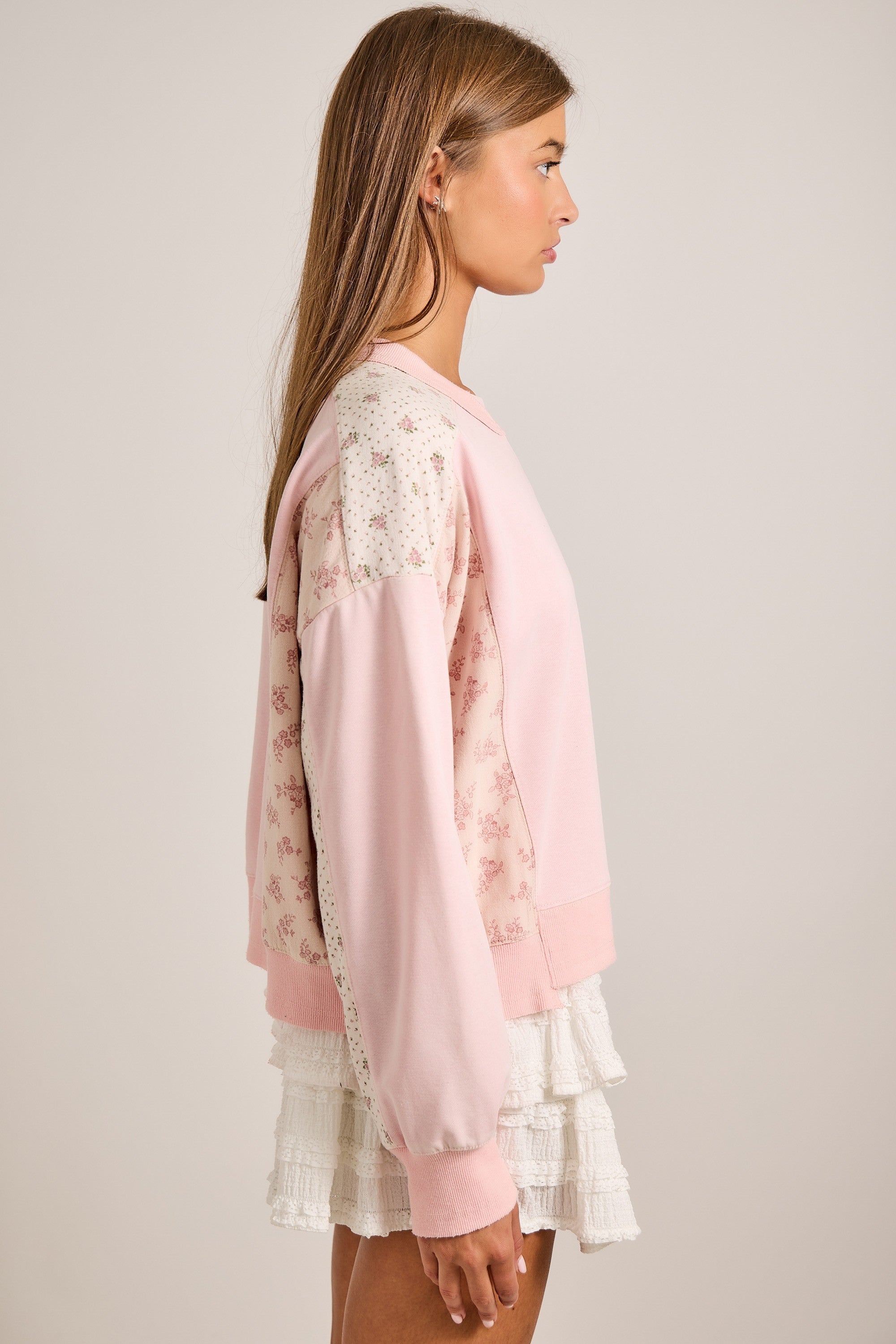 Pink Floral Patchwork Pullover