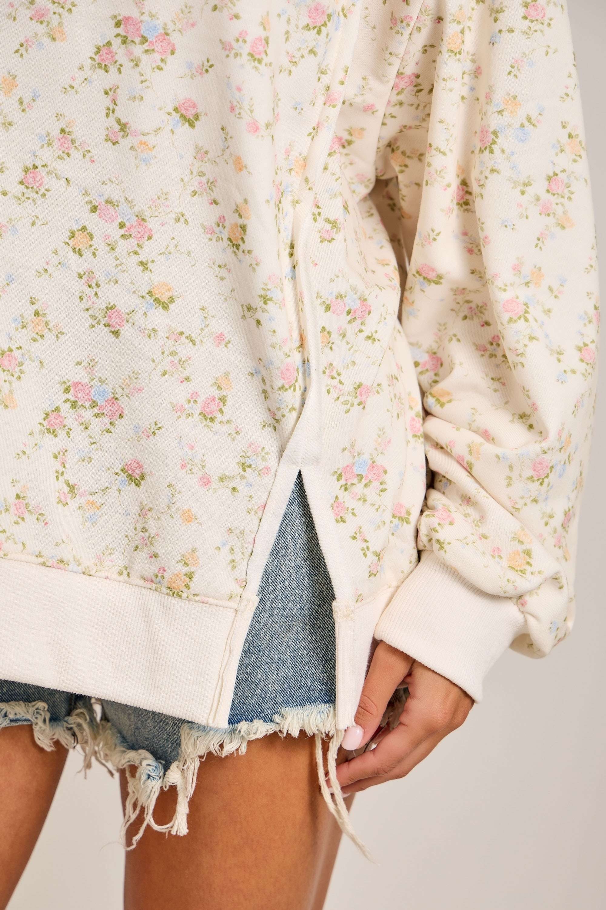 Ivory Floral Printed Sweatshirt