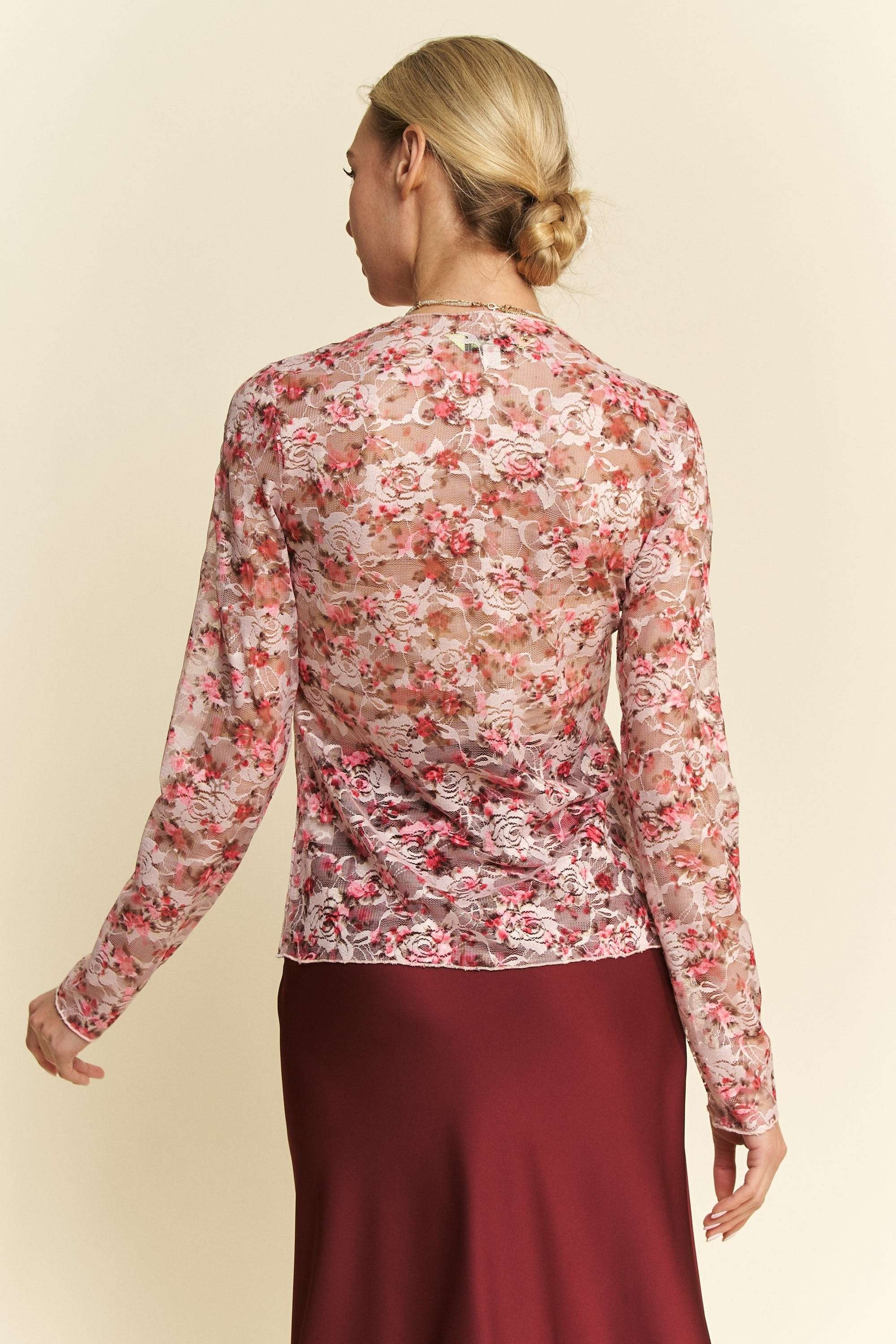Curvy Pink Floral Lace Layering Top