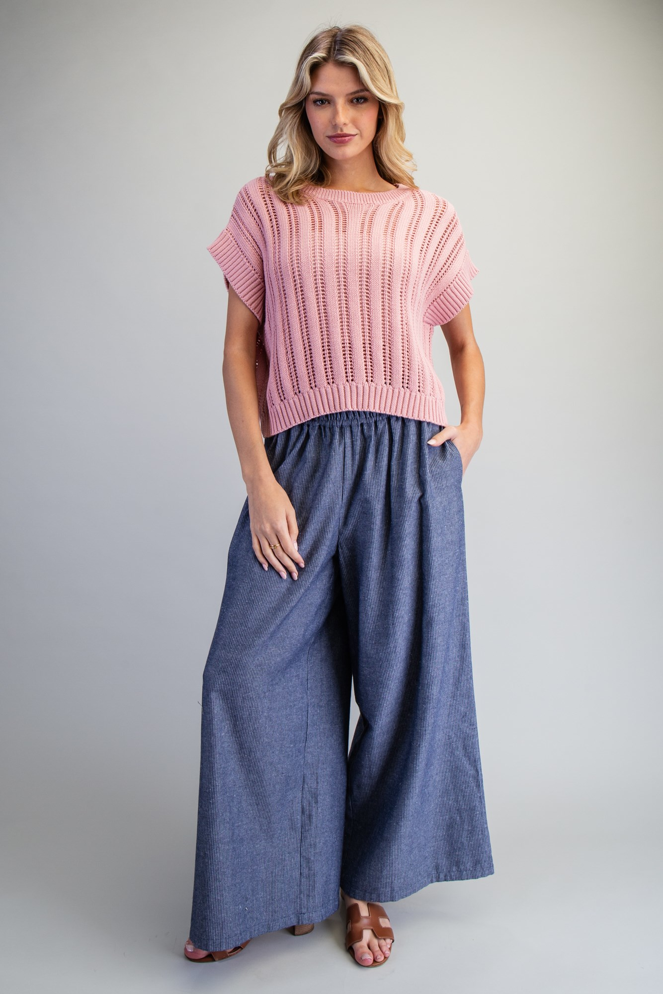 Rose Open Knit Cap Sleeve Sweater