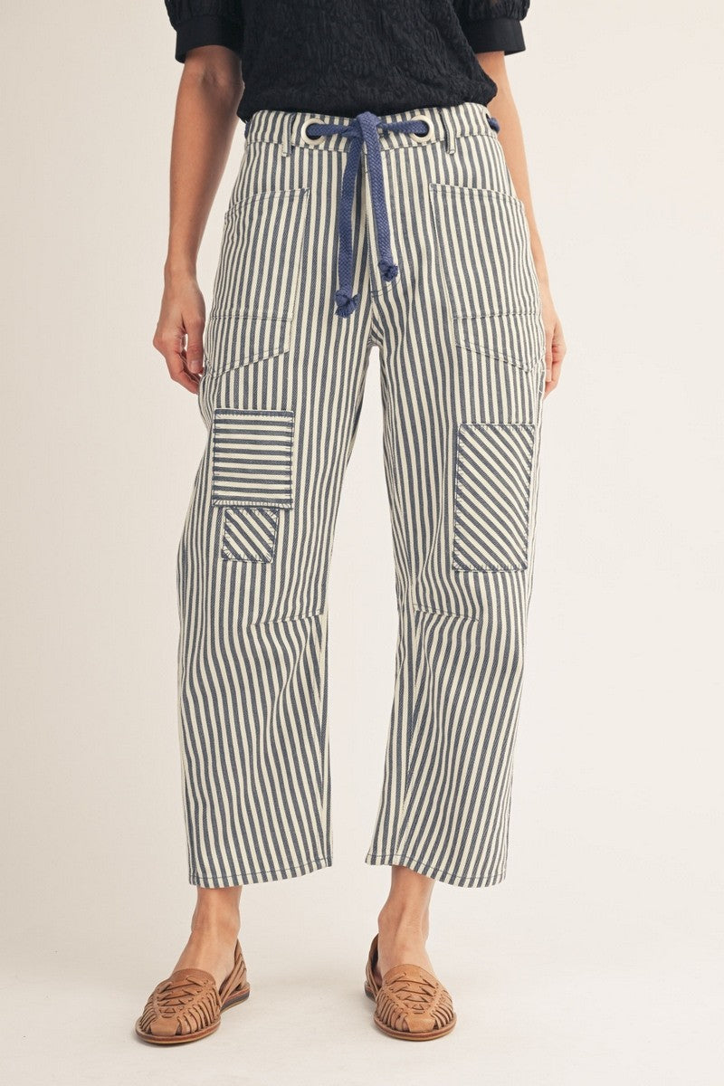 Cotton Drawstring Waist Barrel Pants