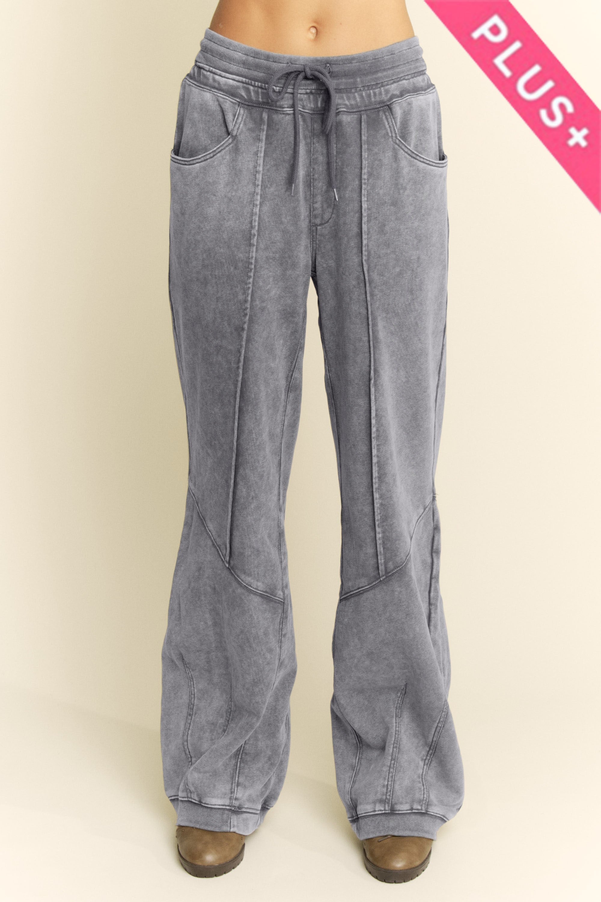Curvy Charcoal Terry Barrel Pants