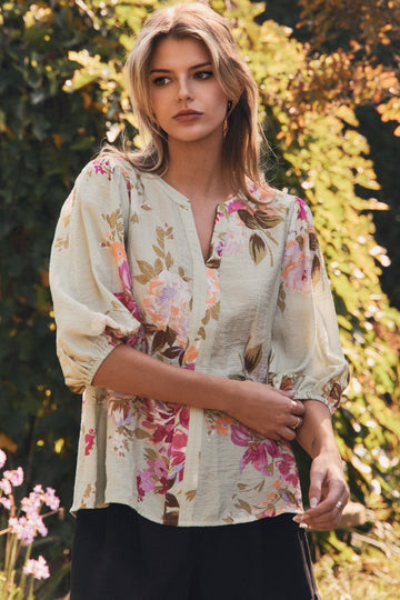 Mint Floral V-Neck Top