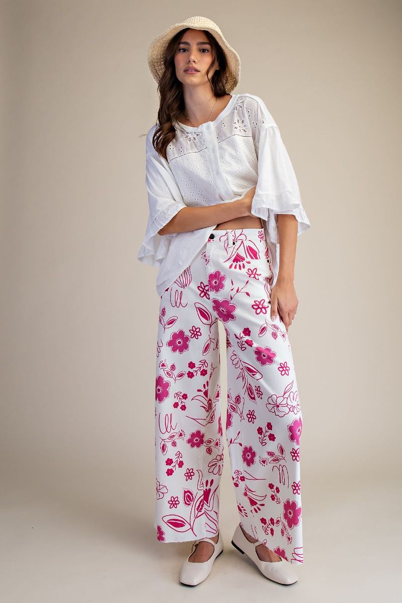 Pink Floral Wide Leg Pants