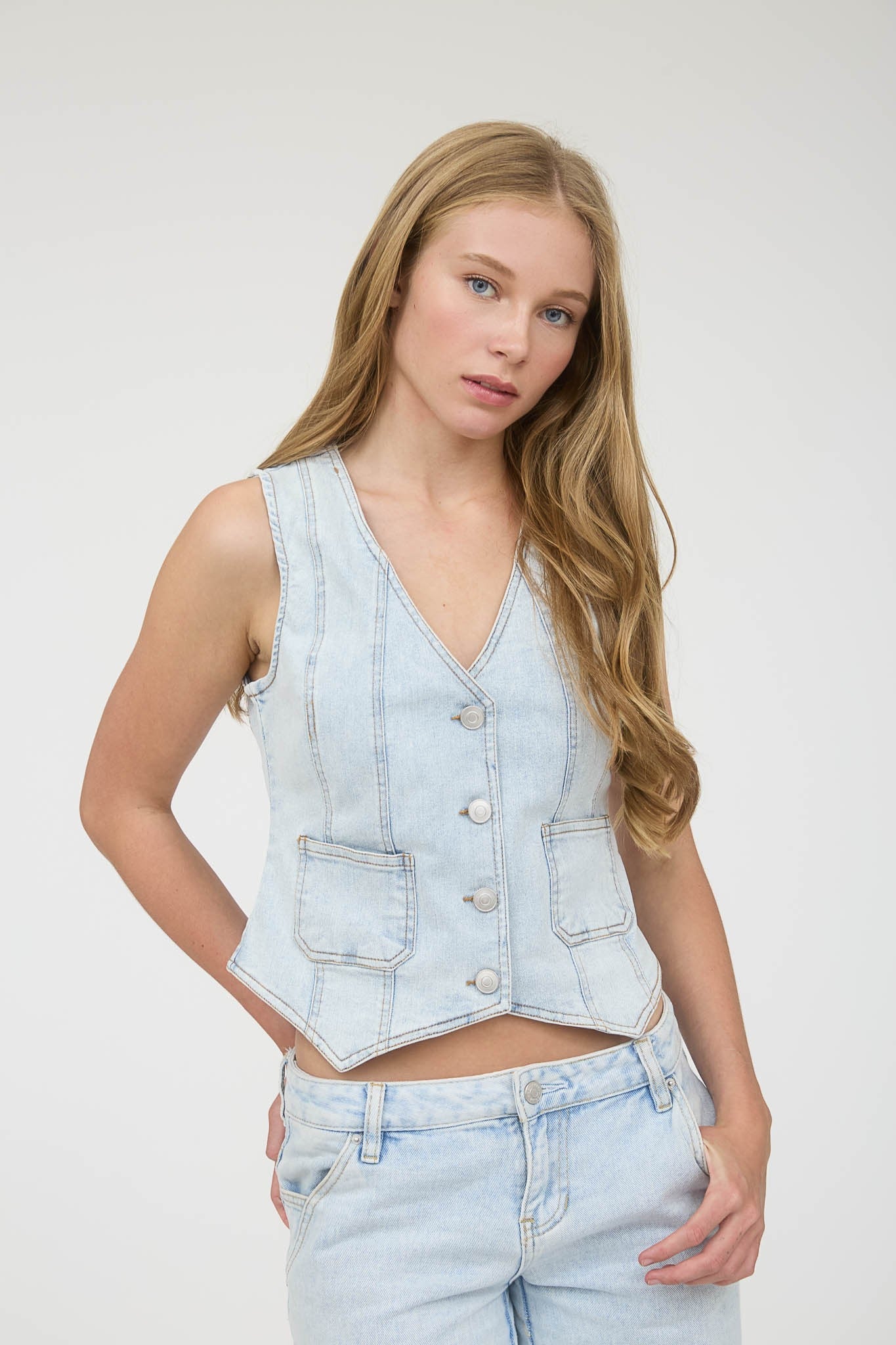 Light Denim Button Front Vest