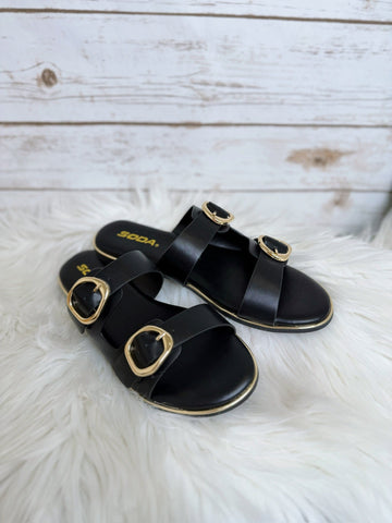 Jetson's Black Gold Buckle Flat Sandal