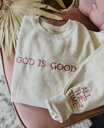 Gray God Is Good Embroidery Crewneck