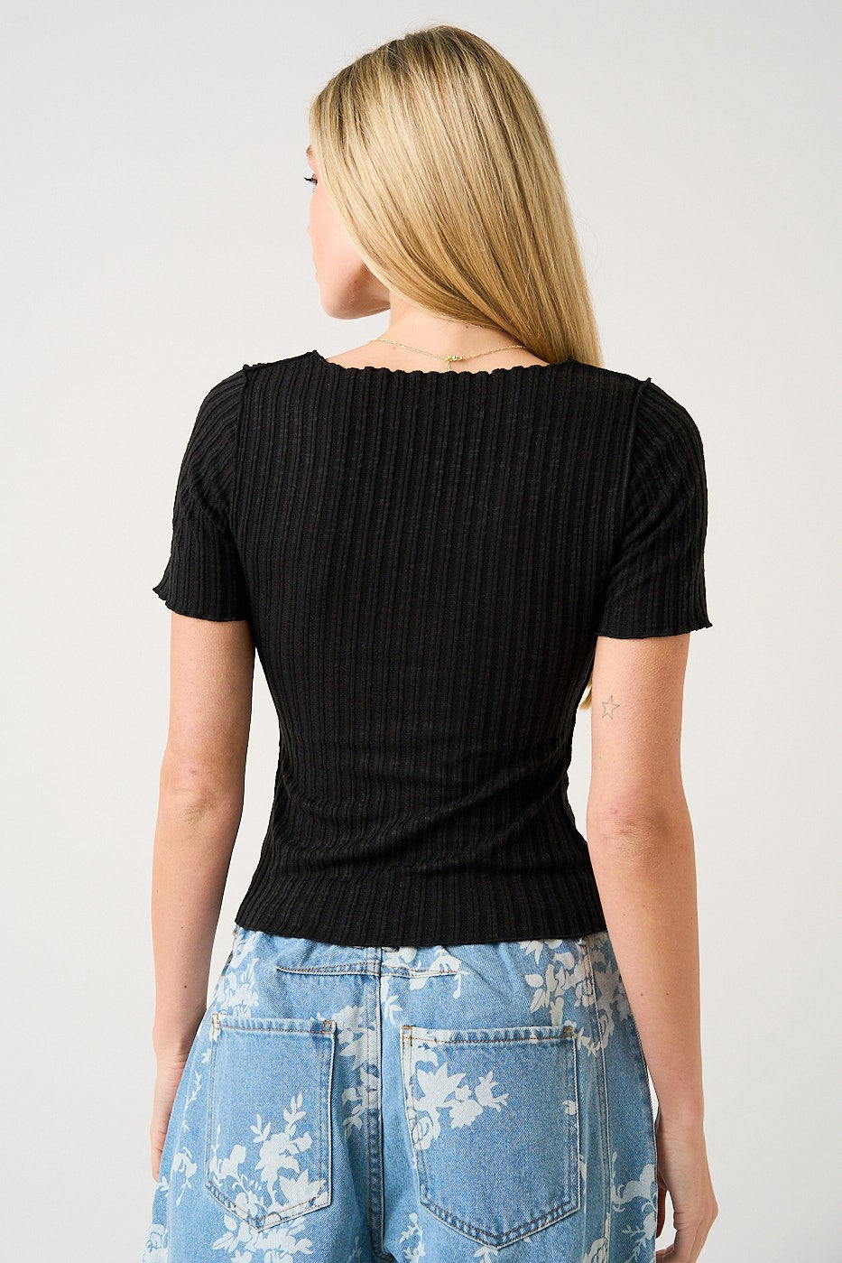 Lettuce Hem Short Sleeve Ribbed Top