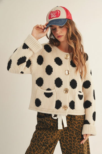 Ivory Chunky Knit Polka Dot Sweater