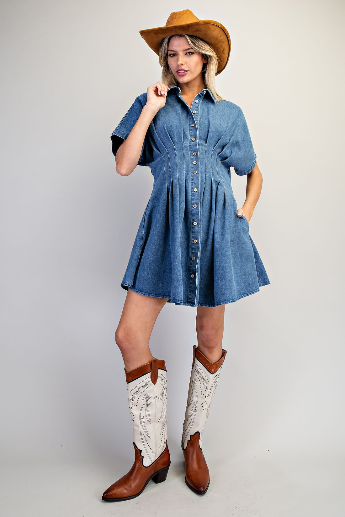 Pleated Button Down Dress