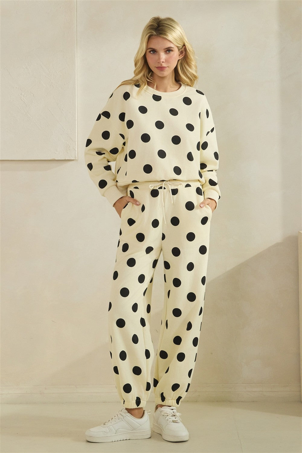 Black and Cream Polka Dot Sweatpants