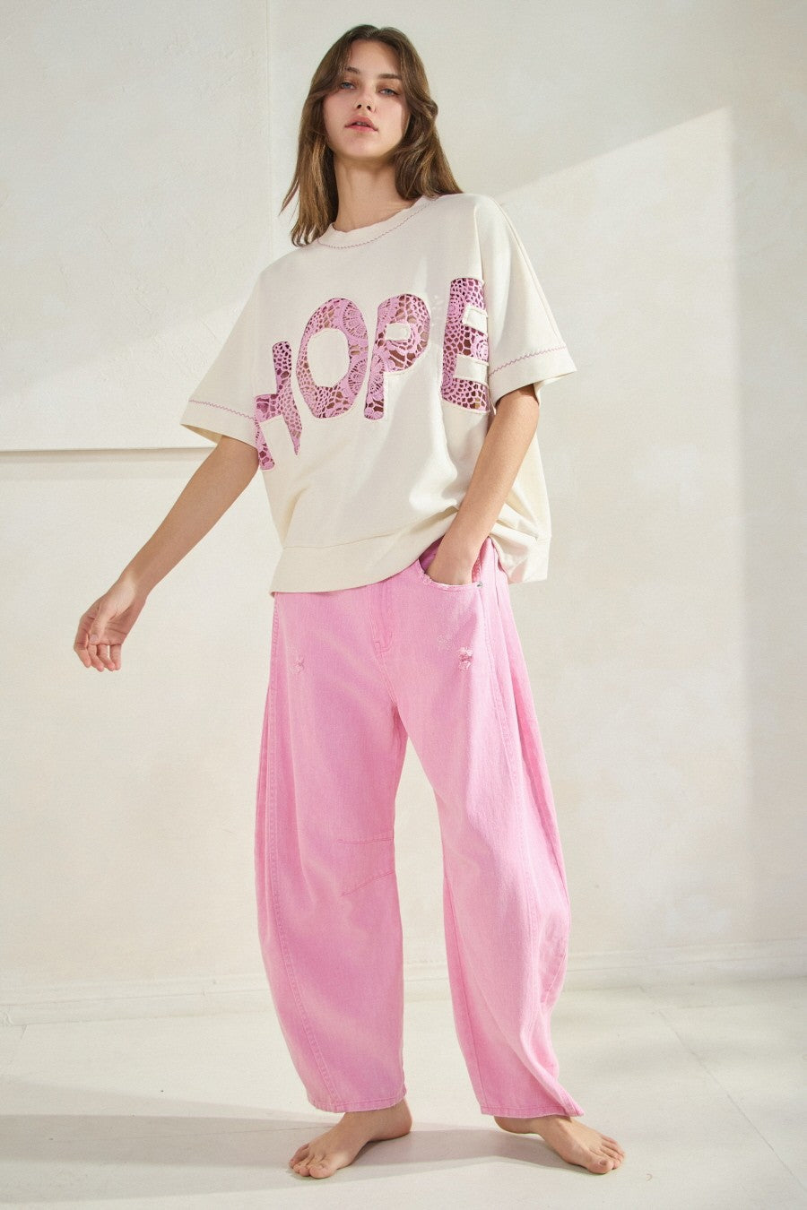 Curvy Pink Barrel Leg Pants