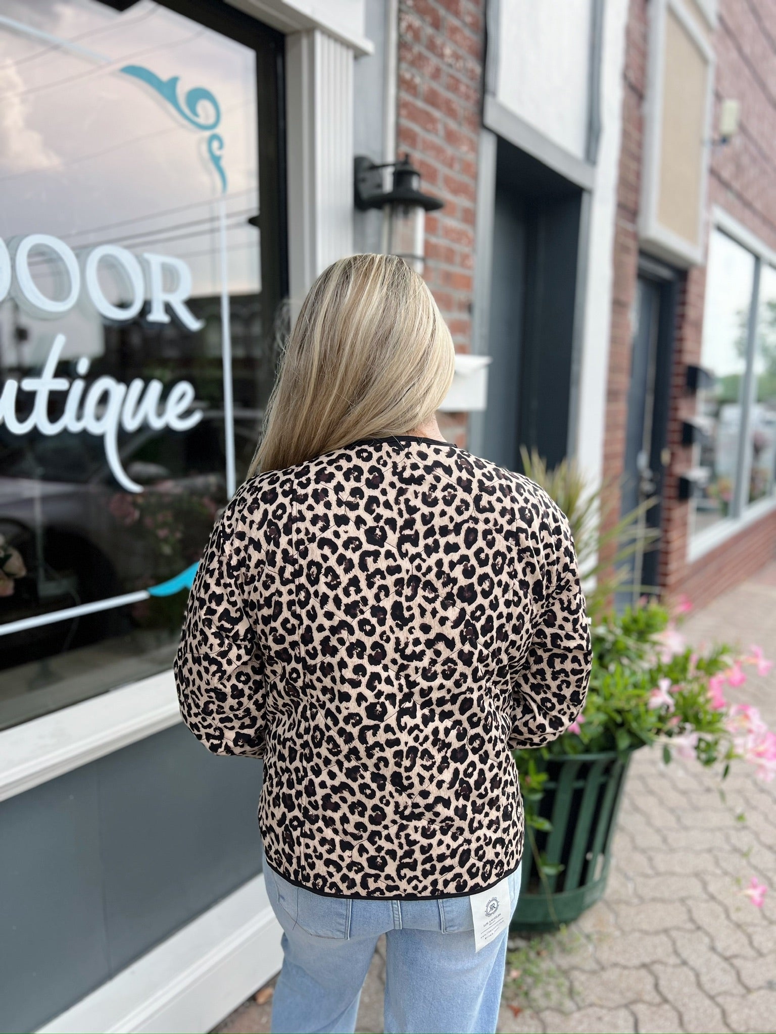 Leopard Tied Long Sleeve Quilted Jacket