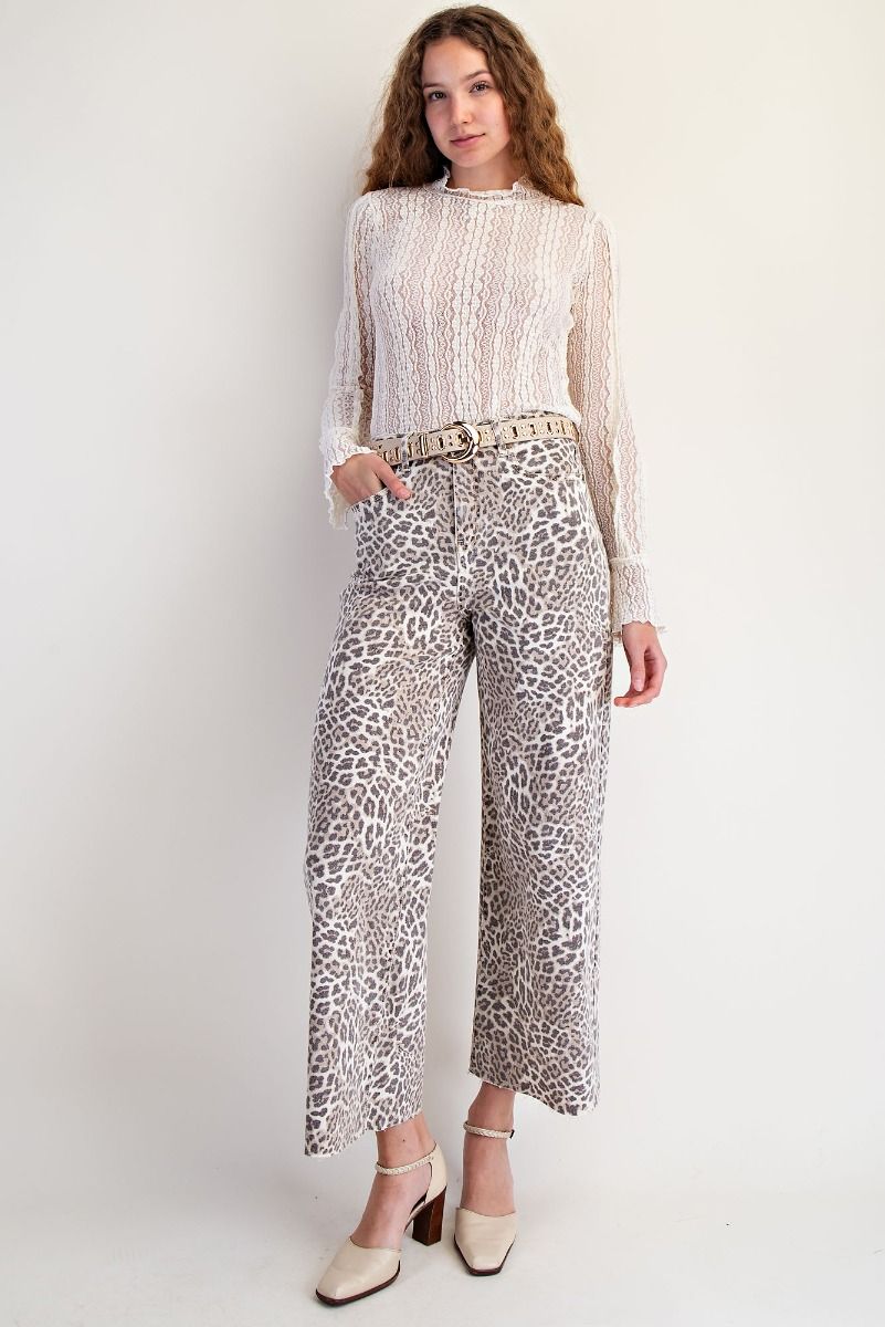 Leopard Print Stretch Twill Pants